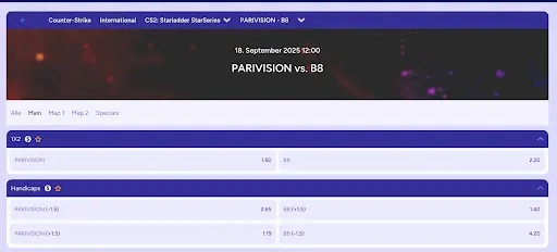 SpinBara E-Sport Wetten Counter-Strike Parivision gegen B8