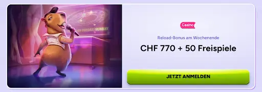 SpinBara Casino Willkommensbonus Banner mit Bär auf Sofa